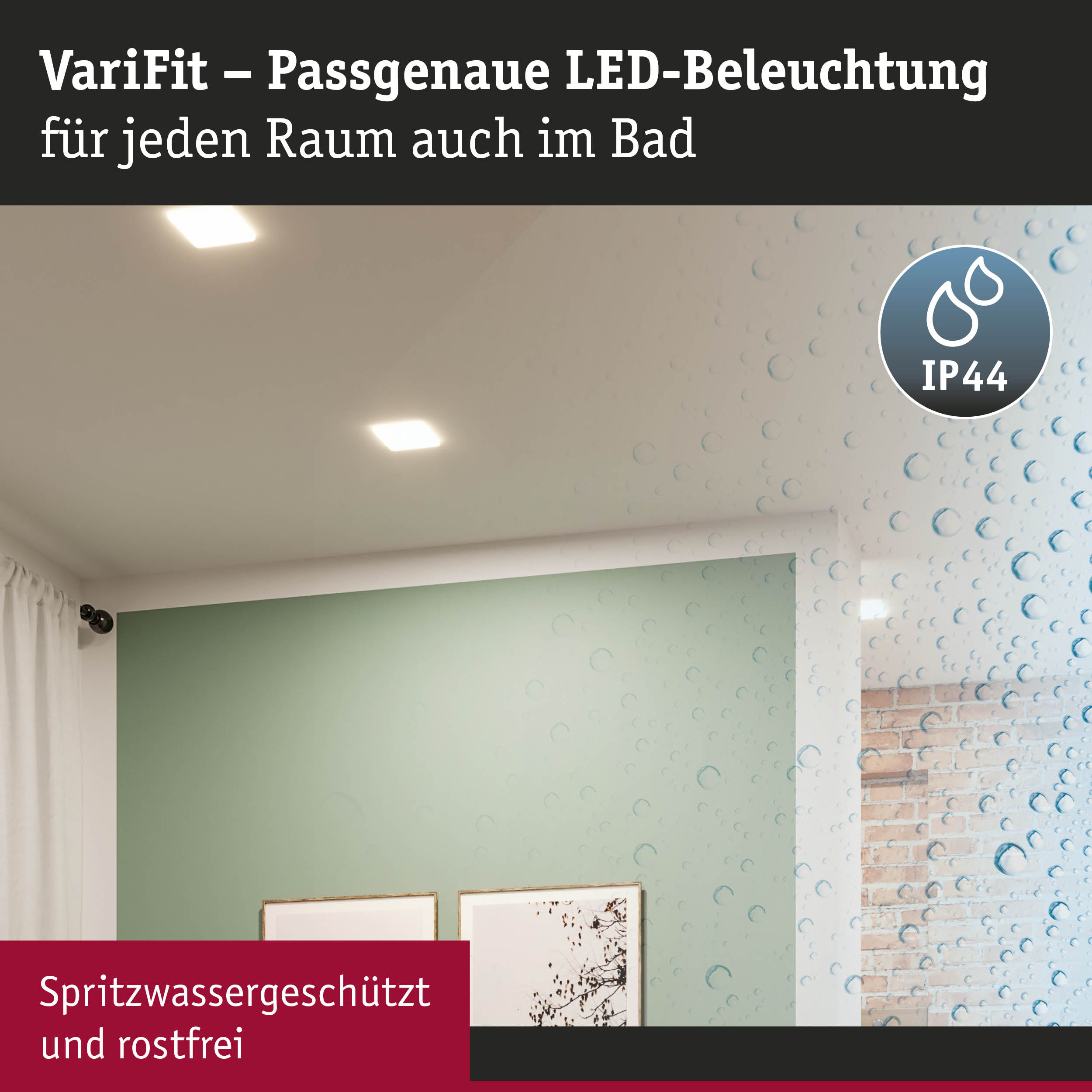 VariFit LED-Deckenleuchte mit IP44 Schutz, spritzwassergeschützt und rostfrei für Badezimmerbeleuchtung