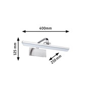 Applique LED moderne en aluminium brossé argenté, dimensions 400x125x210 mm