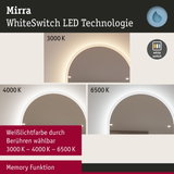 LED-Spiegelleuchte Mirra mit WhiteSwitch-Technologie in drei Weißlichtfarben 3000K, 4000K, 6500K