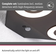Black LED outdoor light with motion detector and high-frequency sensor for automatic light control