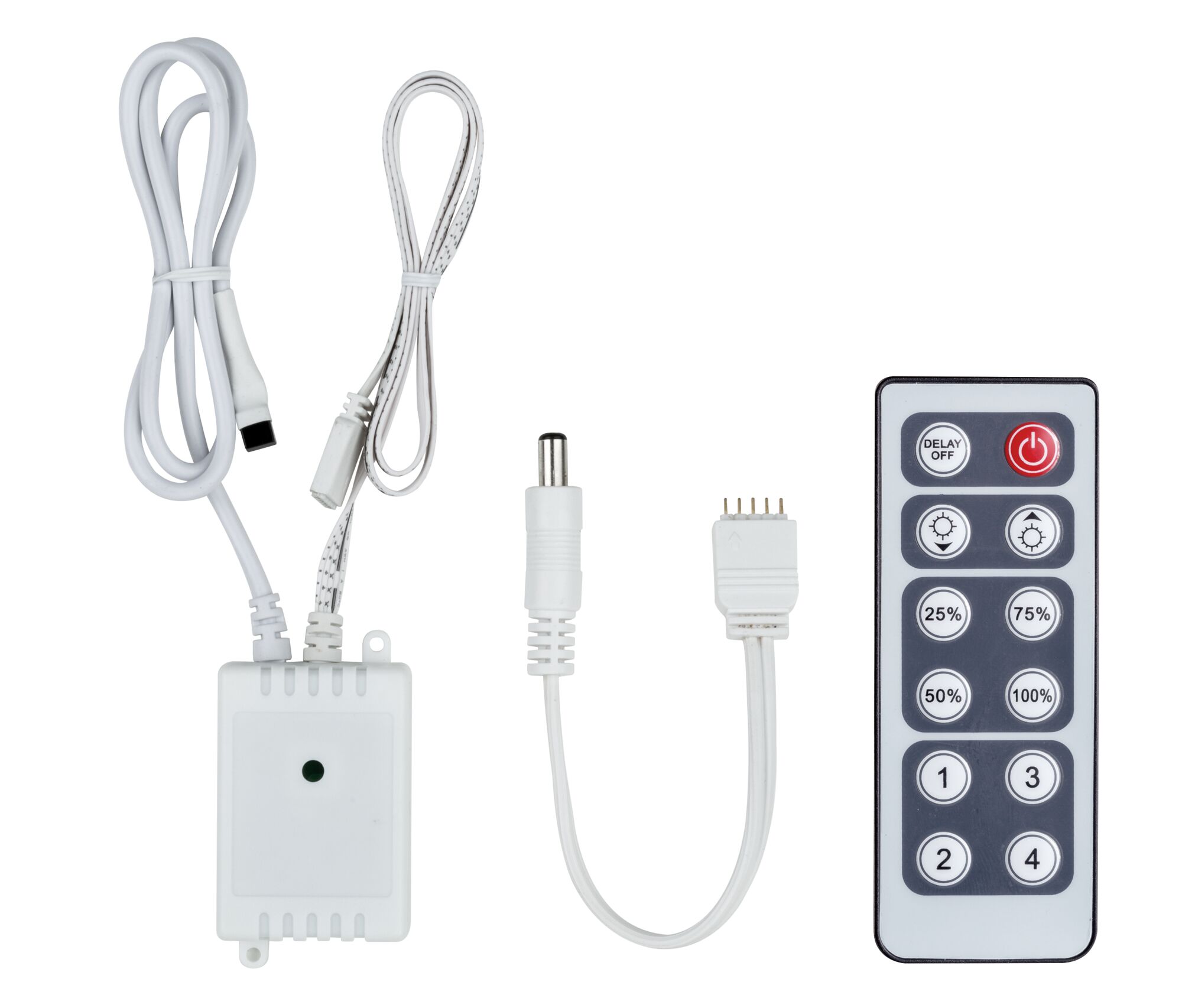 White LED control unit with remote and cables for dimmable lighting systems