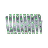 Flexible LED strip with green LEDs on silver circuit board for versatile lighting applications
