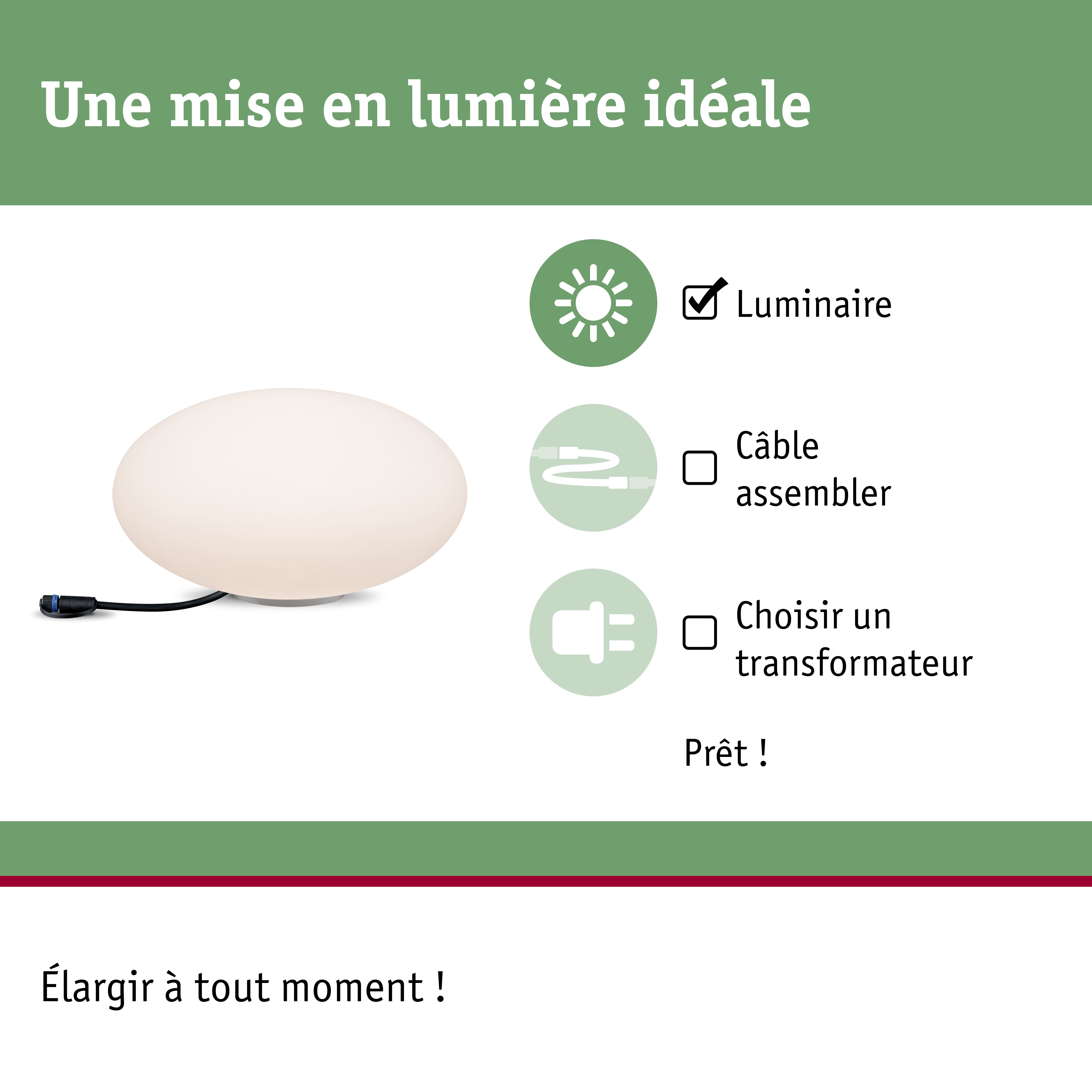 Luminaire LED blanc rond avec câble pour solutions d'éclairage flexibles