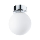 Ronde plafondlamp met wit glas en chroom metaal voor moderne woonverlichting