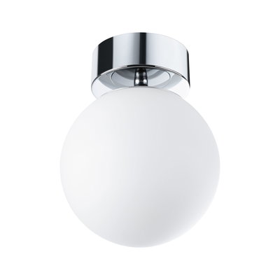 Plafonnier rond en verre blanc et métal chromé pour un éclairage intérieur moderne