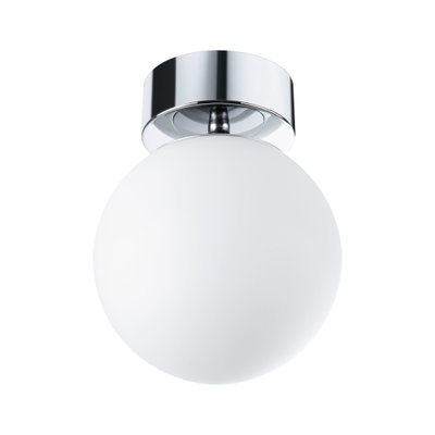 Round ceiling light with white glass and chrome metal for modern home lighting