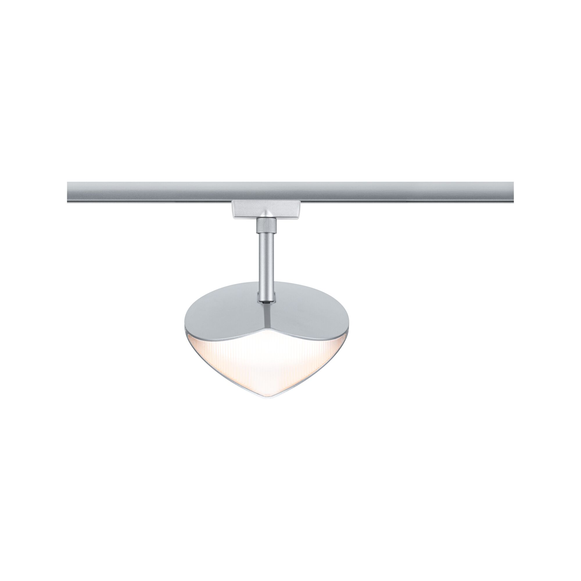 Silver LED track light with heart-shaped metal diffuser for modern indoor lighting solutions