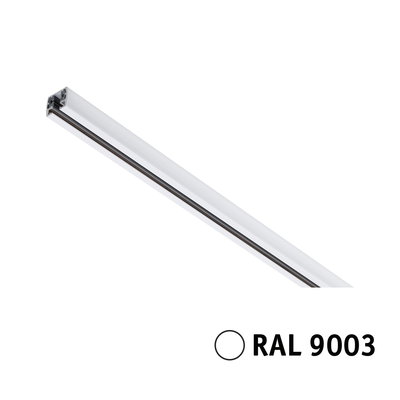 Projecteur LED sur rail en aluminium blanc RAL 9003 pour systèmes d'éclairage modernes.