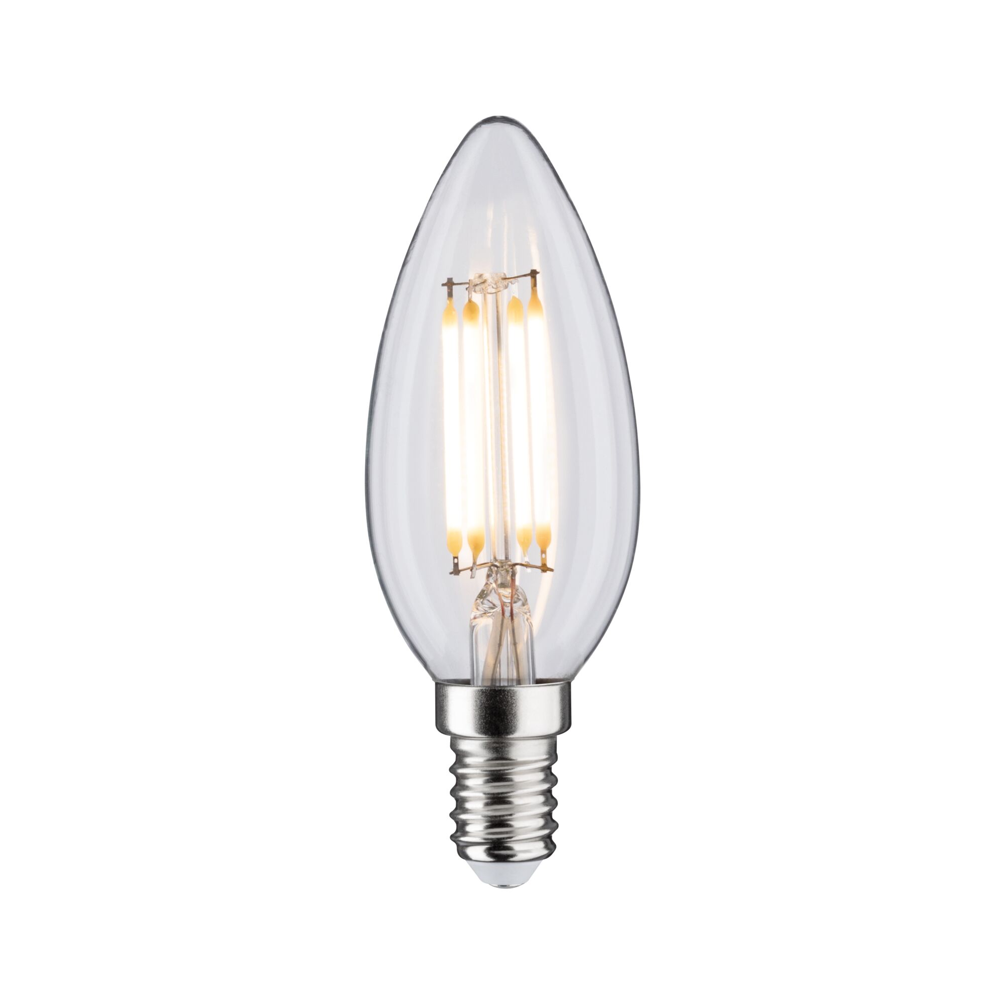 LED-Leuchtmittel in Kerzenform mit transparentem Glas und E14-Fassung für energiesparende Beleuchtung