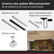 Système de rail URail modulaire en aluminium noir et blanc pour éclairage LED flexible.