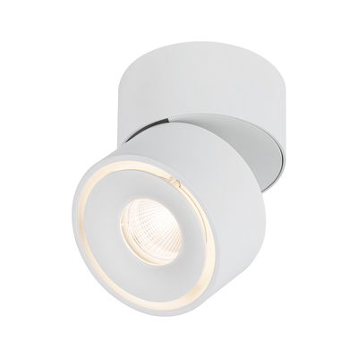 Modern white metal LED ceiling spotlight with warm white light for accent lighting