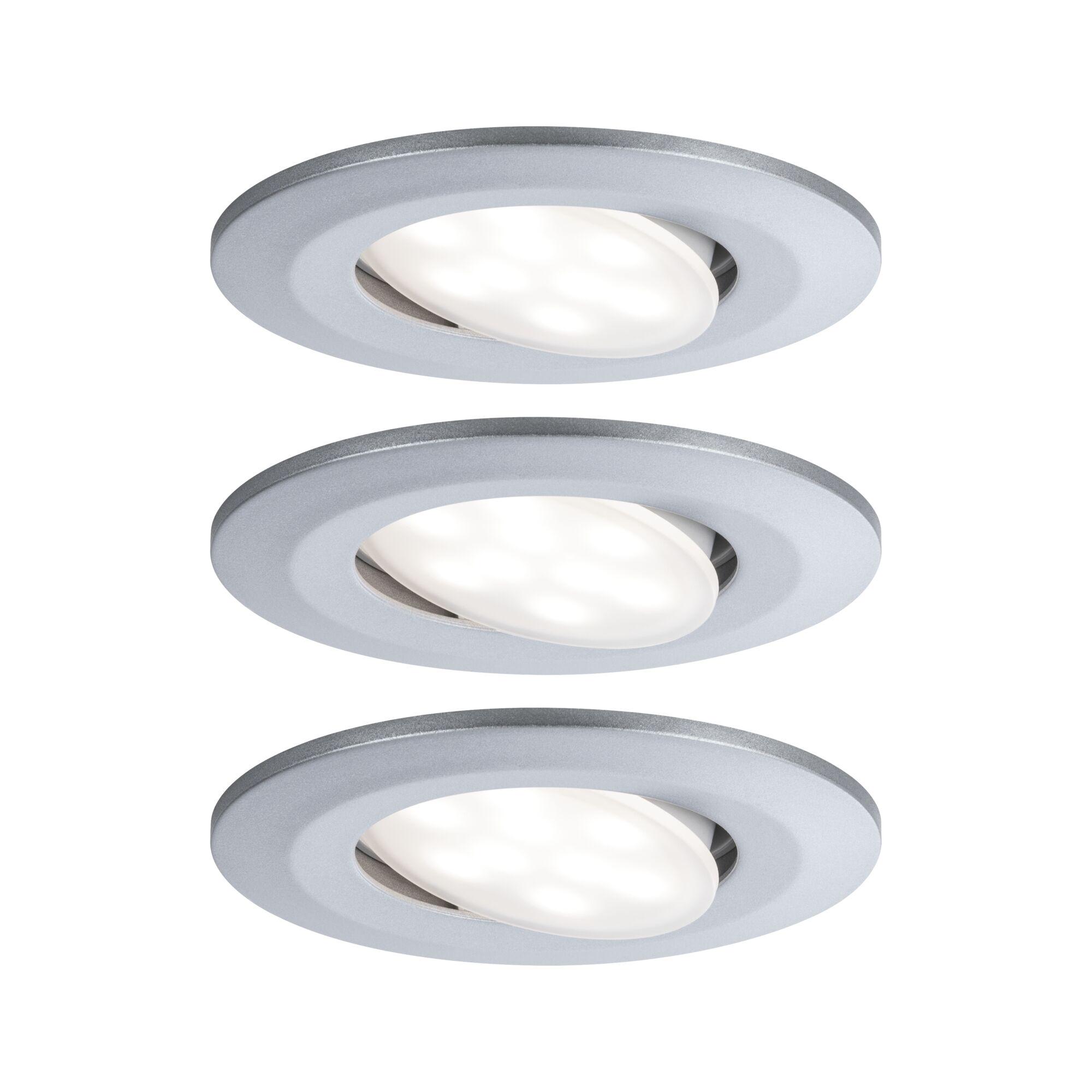 Round recessed spotlight in silver metal with white LED light for modern interior lighting
