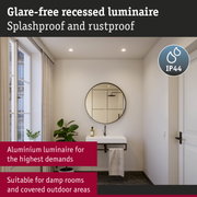 White aluminium recessed luminaire, glare-free, splashproof and rustproof, suitable for damp rooms and outdoors