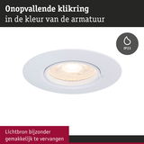 Witte inbouwspot met onopvallende klikring en IP23 bescherming voor badkamerverlichting