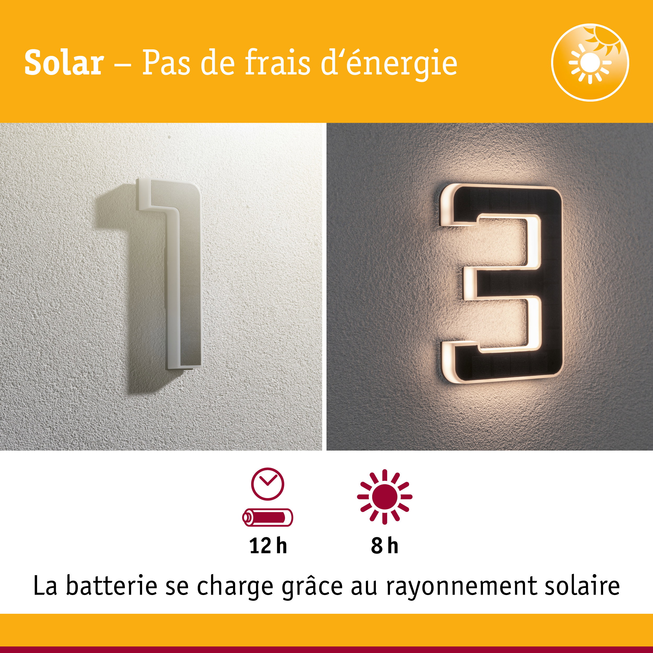 Numéro de maison solaire blanc et noir avec éclairage LED pour une lumière extérieure économique