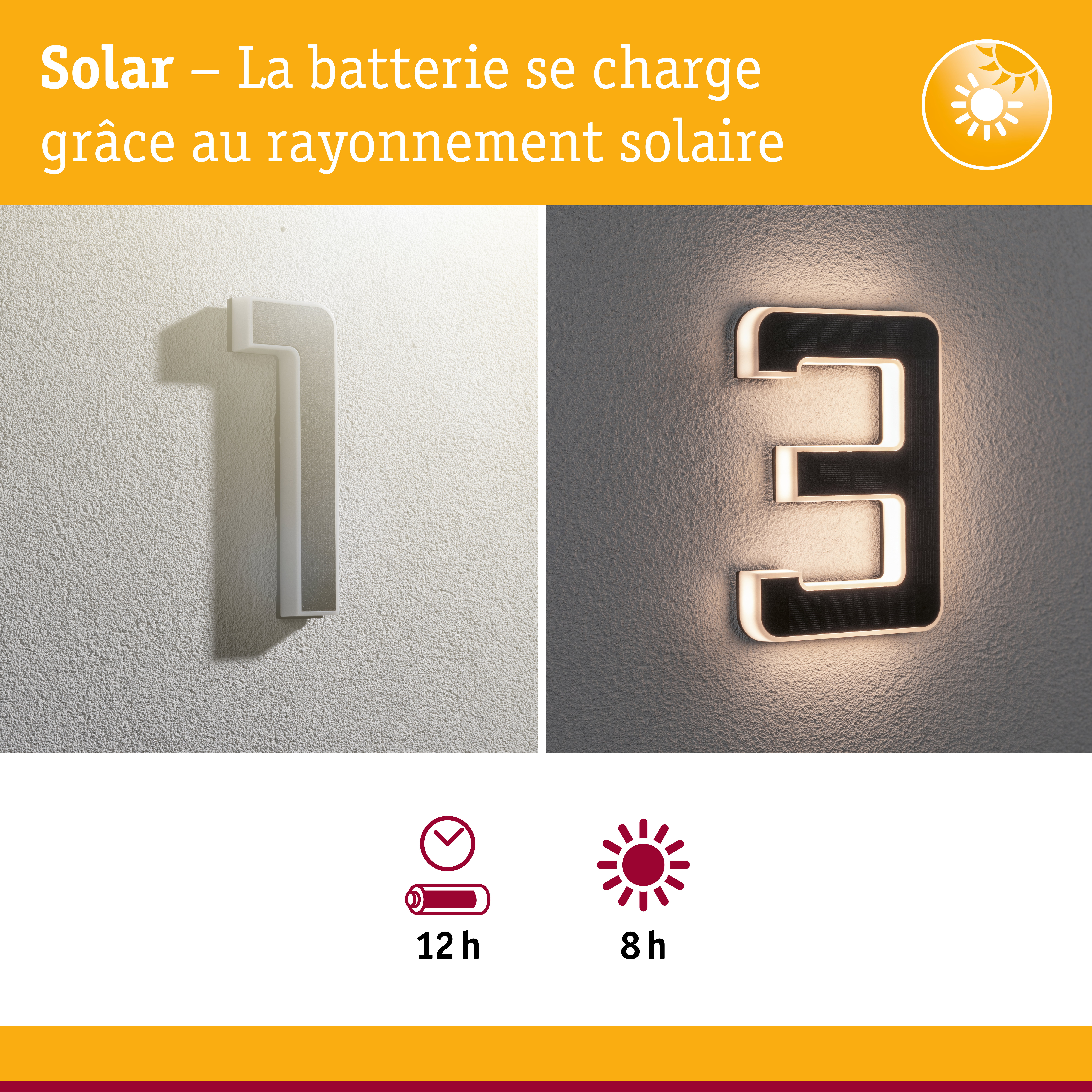 Numéro de maison solaire blanc et noir avec éclairage LED pour une lumière extérieure économique