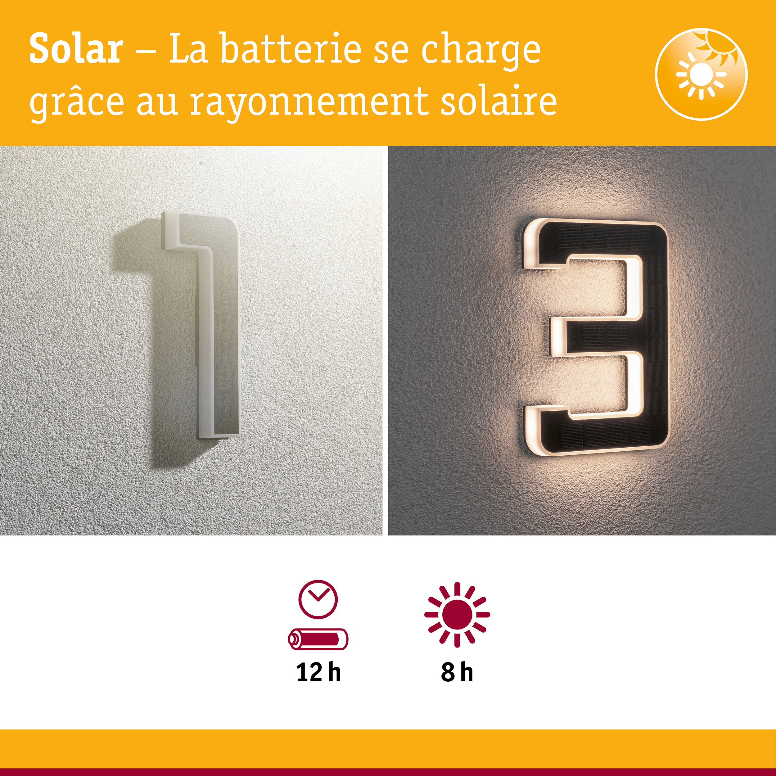 Numéro de maison solaire blanc et noir avec éclairage LED pour une lumière extérieure économique