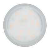 Round LED ceiling light with frosted white plastic cover and warm white LEDs for living spaces