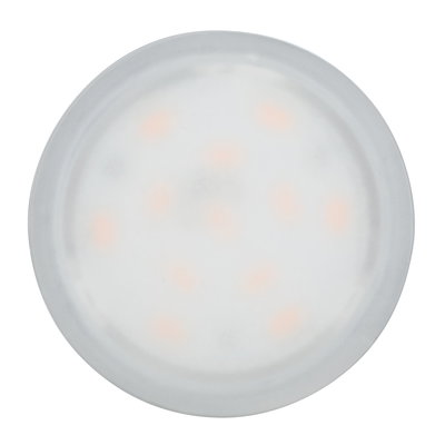 Round LED ceiling light with frosted white plastic cover and warm white LEDs for living spaces