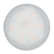 Round LED ceiling light with frosted white plastic cover and warm white LEDs for living spaces