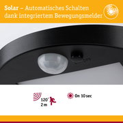 Schwarzer Solar-Bewegungsmelder mit automatischem Schalten und 120° Erfassungswinkel bis 2 Meter