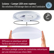 Lampe LED blanche Luiana avec capteur et diffuseur plastique satiné, résistance aux chocs IK03