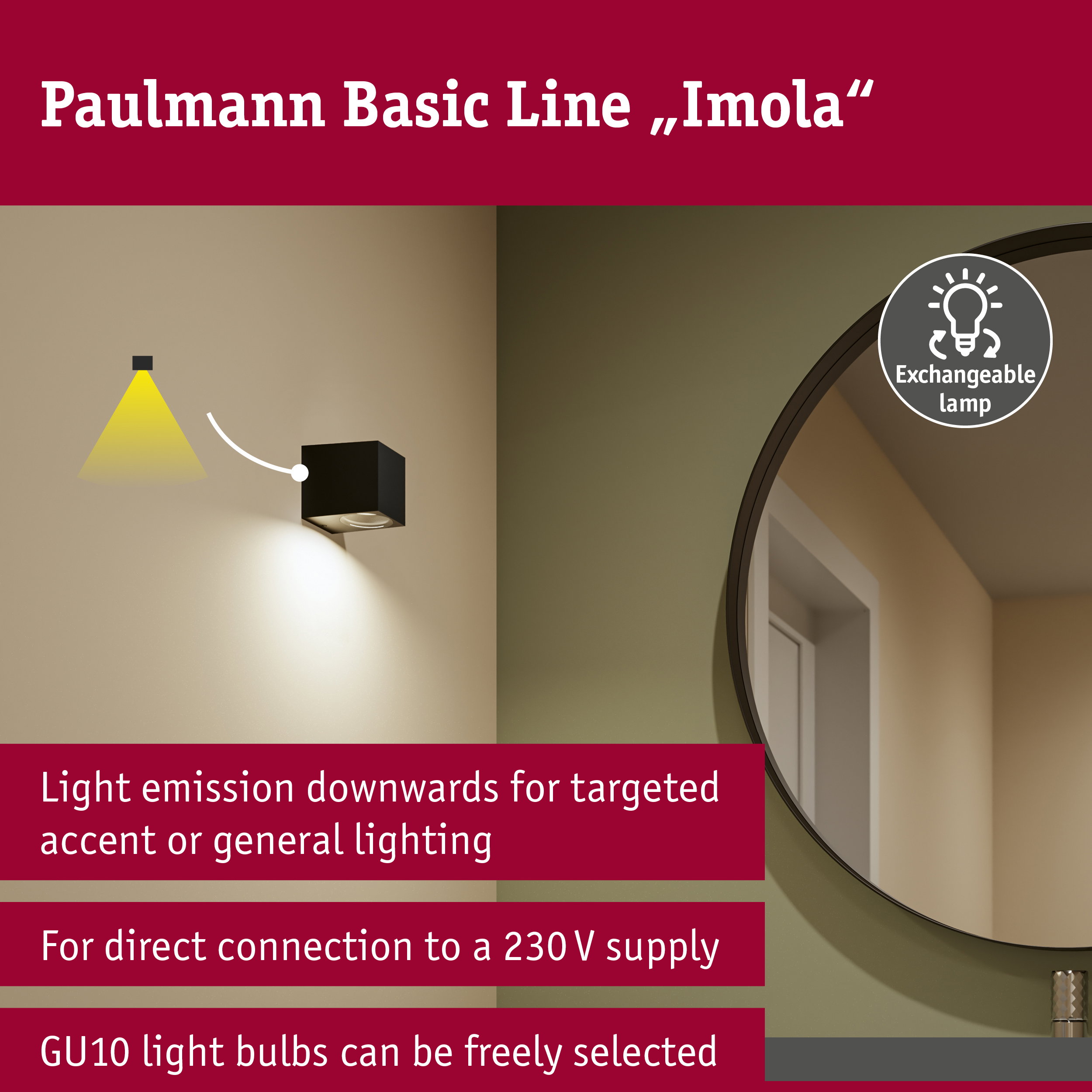 Wall light Imola IP44 GU10 230V max. 10W Black matt