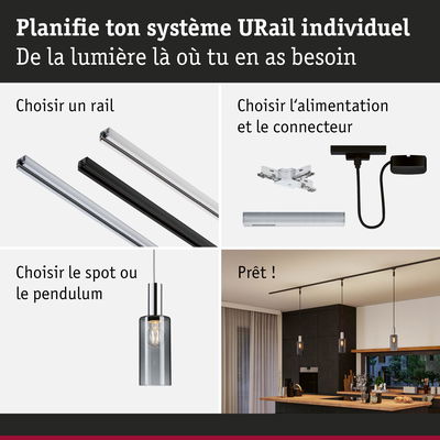 Guide étape par étape pour système d'éclairage URail avec rails, connecteurs et suspension dans cuisine moderne
