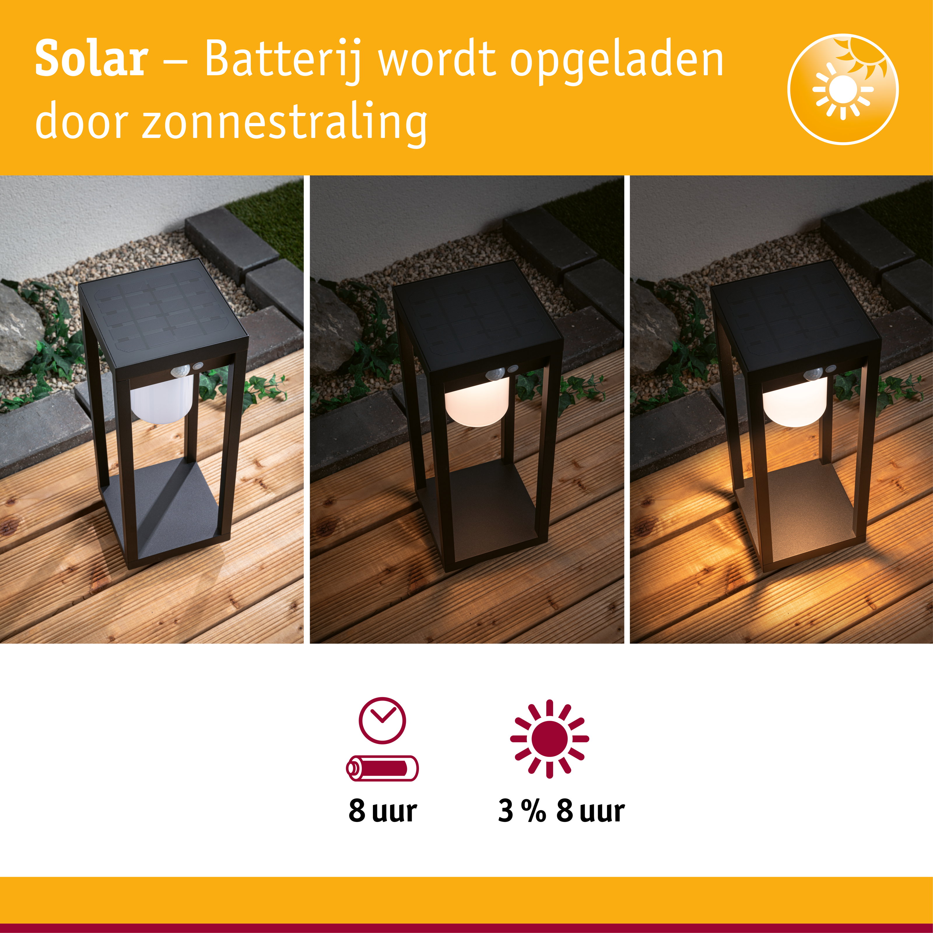 Zwarte metalen solar tuinlamp met ingebouwde accu en energiezuinige LED buitenverlichting