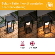 Zwarte metalen solar tuinlamp met ingebouwde accu en energiezuinige LED buitenverlichting