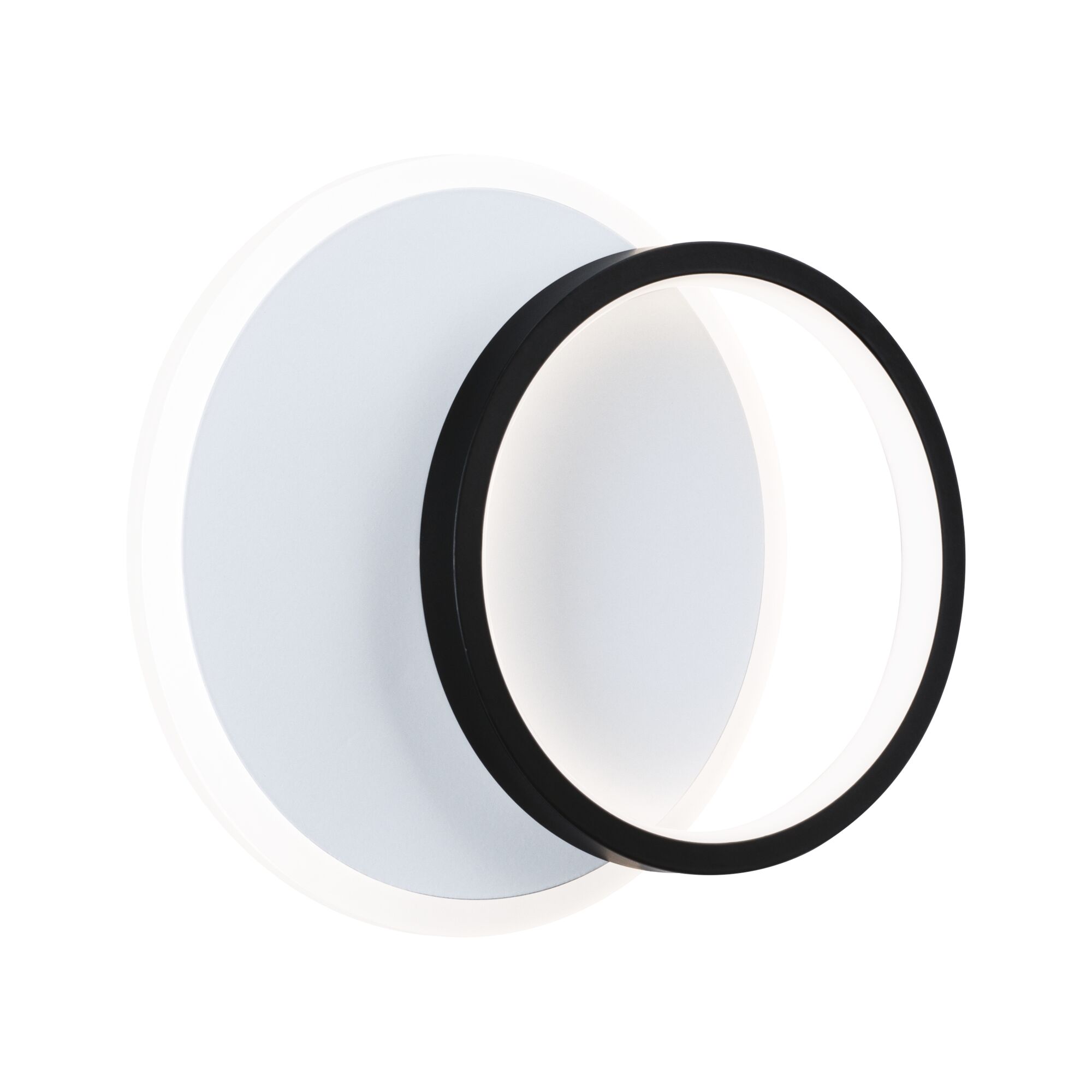 Applique murale LED moderne avec anneau en aluminium noir et base blanche pour un éclairage élégant