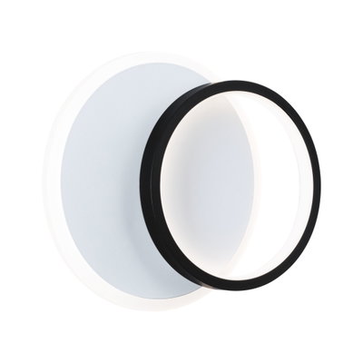 Applique murale LED moderne avec anneau en aluminium noir et base blanche pour un éclairage élégant