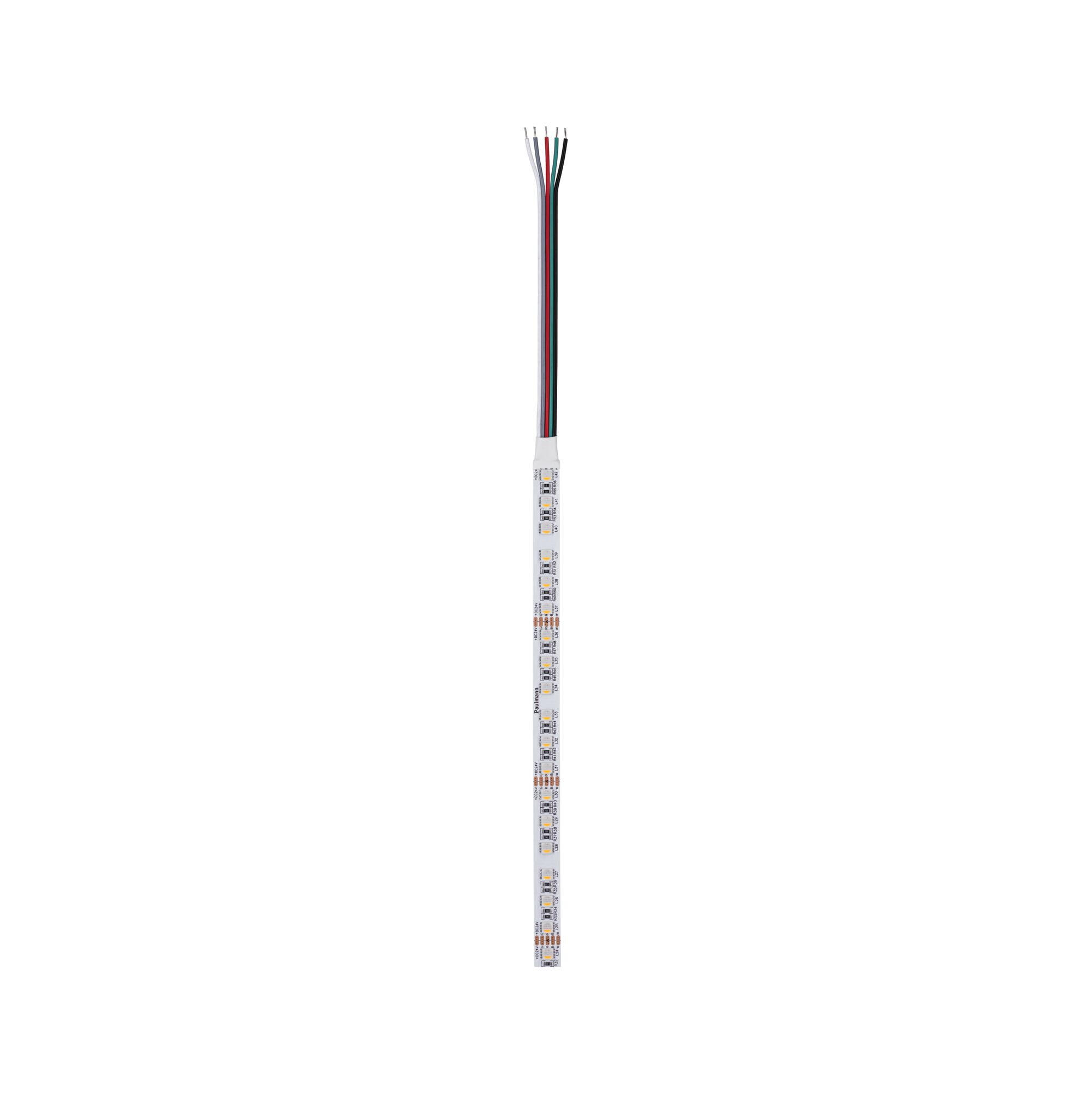 LED strip with multicoloured wires in white for flexible lighting and light control