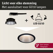 Zwarte inbouwspot met aansluitset voor GU10 LED-lampen, dimbaar voor verschillende sferen