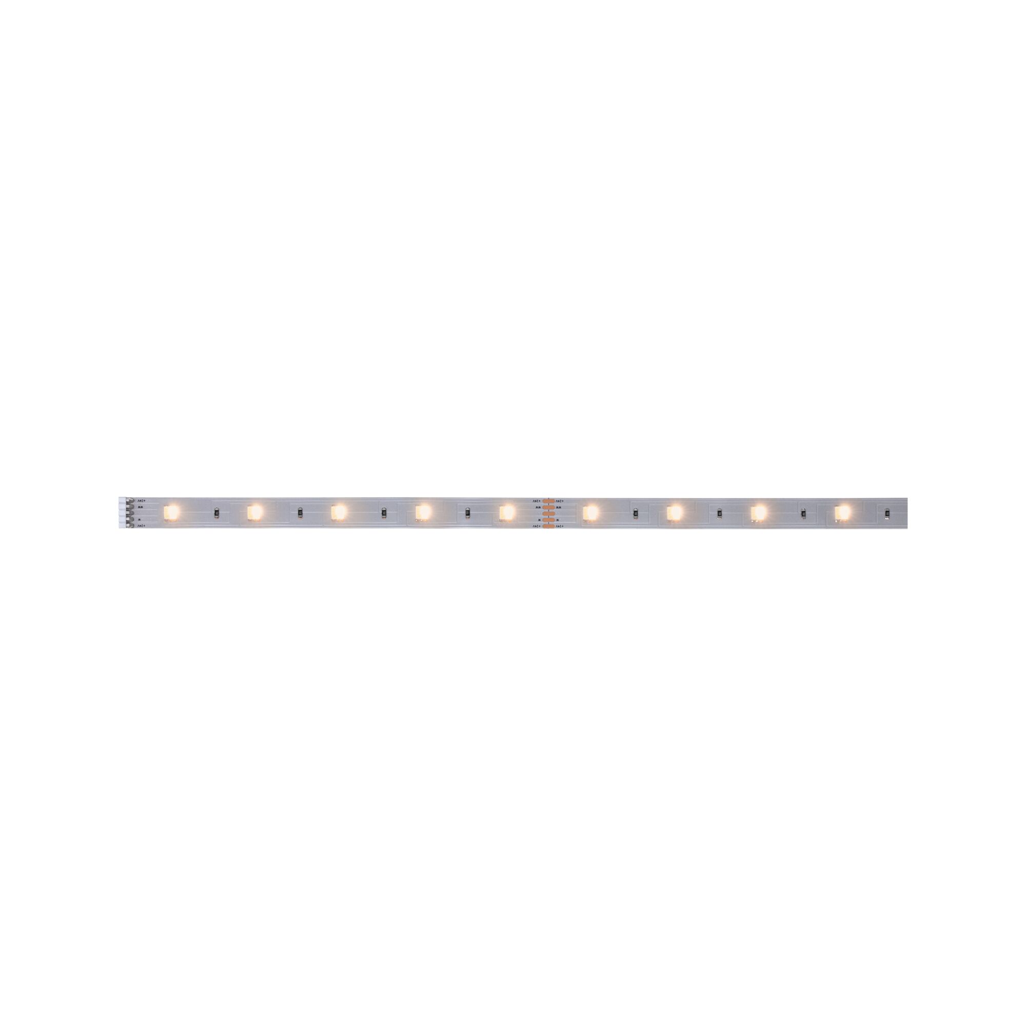 Flexible LED strip with warm white LEDs on silver board for decorative lighting solutions