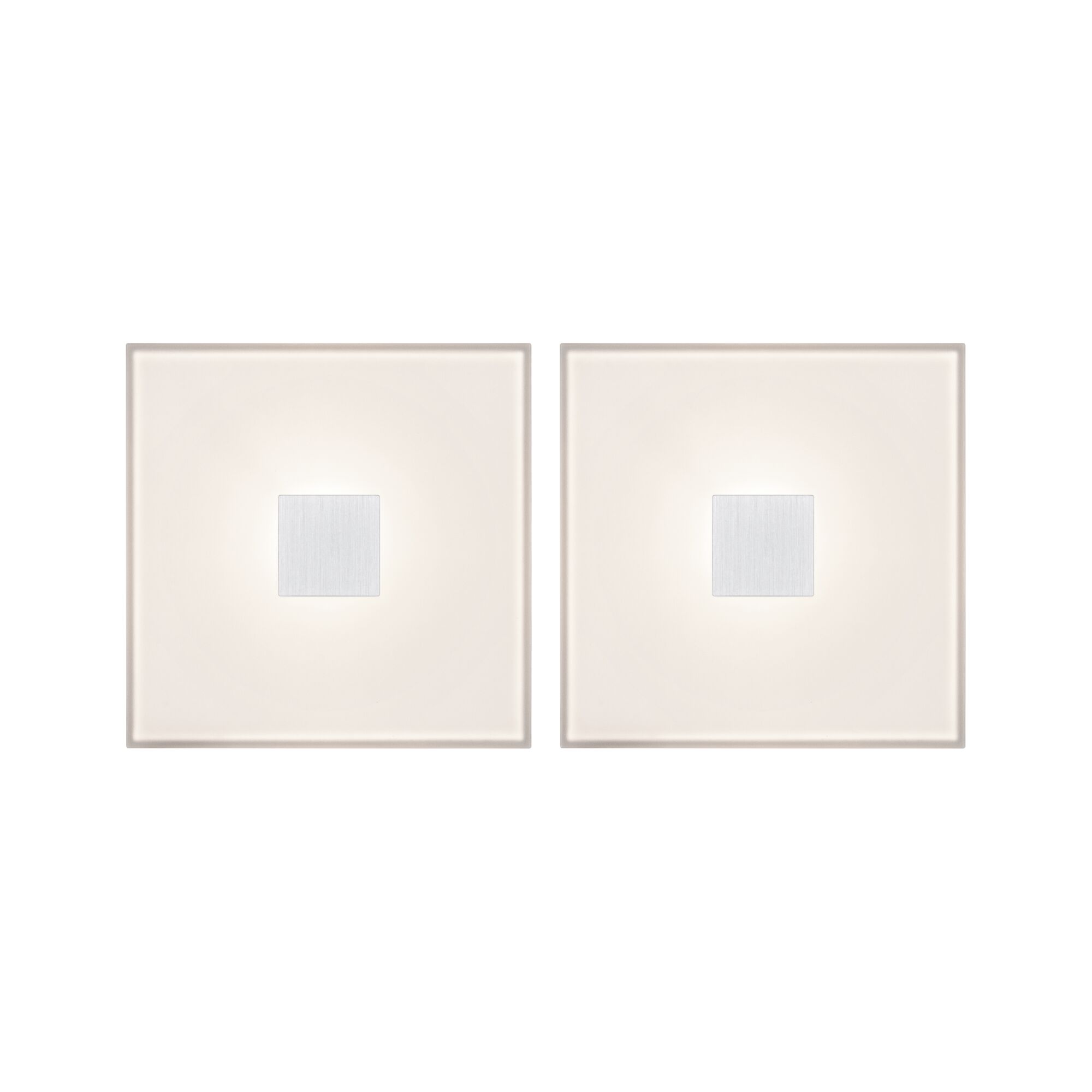 Twee vierkante wandlampen met matglas en geborsteld aluminium in wit voor moderne verlichting