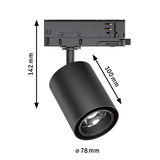 Spot LED noir en métal de 78 mm de diamètre et 142 mm de hauteur pour éclairage intérieur moderne