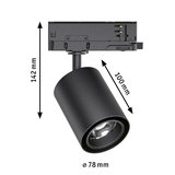 Zwarte metalen LED-spot met 78 mm diameter en 142 mm hoogte voor moderne binnenverlichting