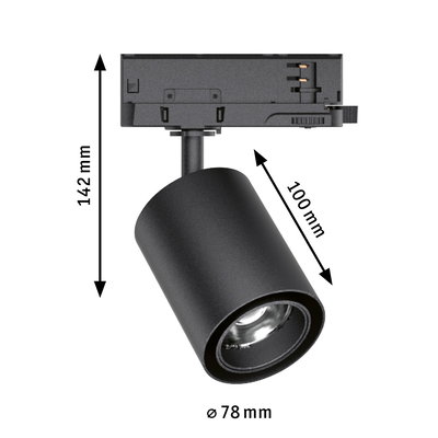 Zwarte metalen LED-spot met 78 mm diameter en 142 mm hoogte voor moderne binnenverlichting