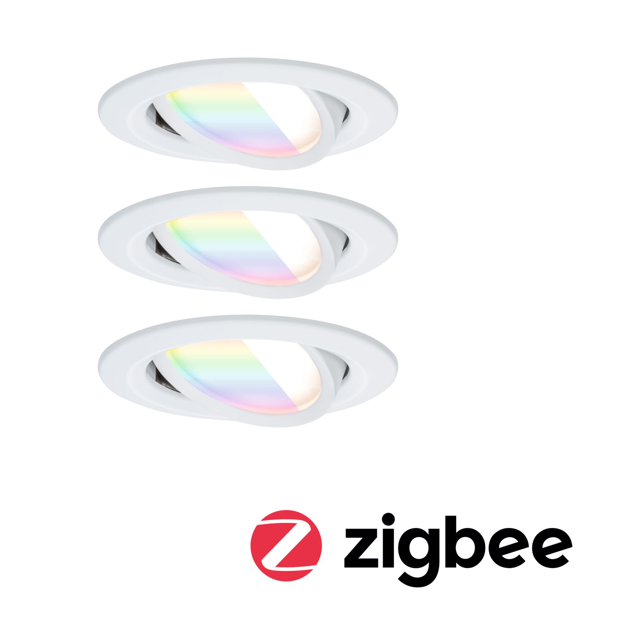 LED Recessed luminaire Nova Coin round 84mm 50° RGBW+ 3x6W 3x500lm 230V Matt white Aluminium Three white LED recessed spotlights with RGB color change and Zigbee smart lighting control.