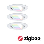 Three white LED recessed spotlights with RGB color change and Zigbee smart lighting control.
