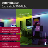 Dynamische RGB LED-verlichting in moderne gamekamer met kleurwisselend licht en instelbare helderheid
