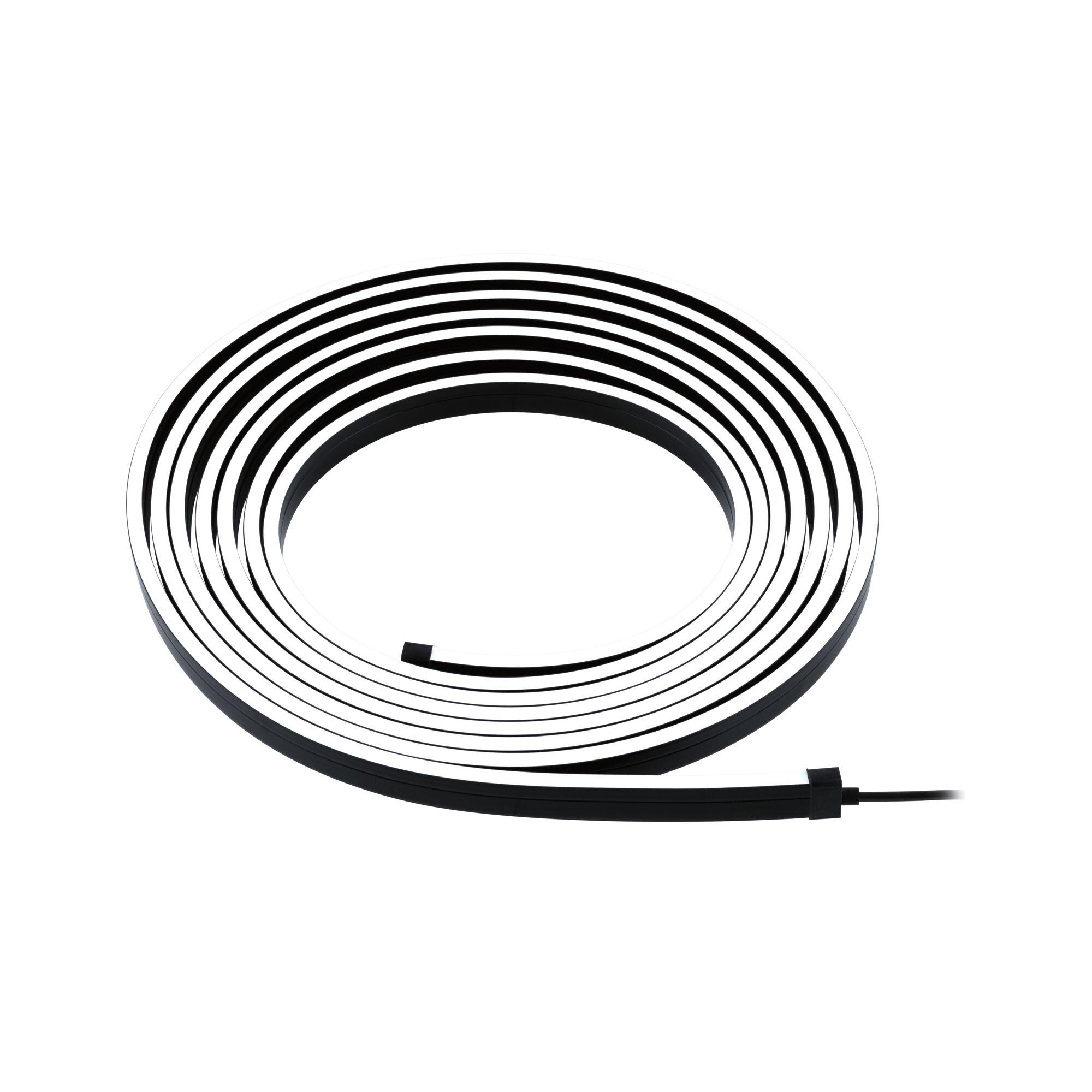 Black LED light strip coiled in spiral with flexible design for modern lighting solutions