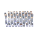 Flexibler LED-Lichtstreifen mit warmweißen und kaltweißen LEDs auf silbernem Trägerband für vielseitige Beleuchtung