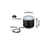 Spot encastré rond en plastique noir avec bord en acier inoxydable et câble, dimensions 120x95 mm, éclairage LED