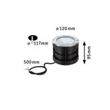 Spot encastré rond en plastique noir avec bord en acier inoxydable et câble, dimensions 120x95 mm, éclairage LED