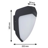 Schwarze Außenwandleuchte mit weißem Diffusor aus Kunststoff, Maße 185x203x50 mm, moderne LED-Beleuchtung