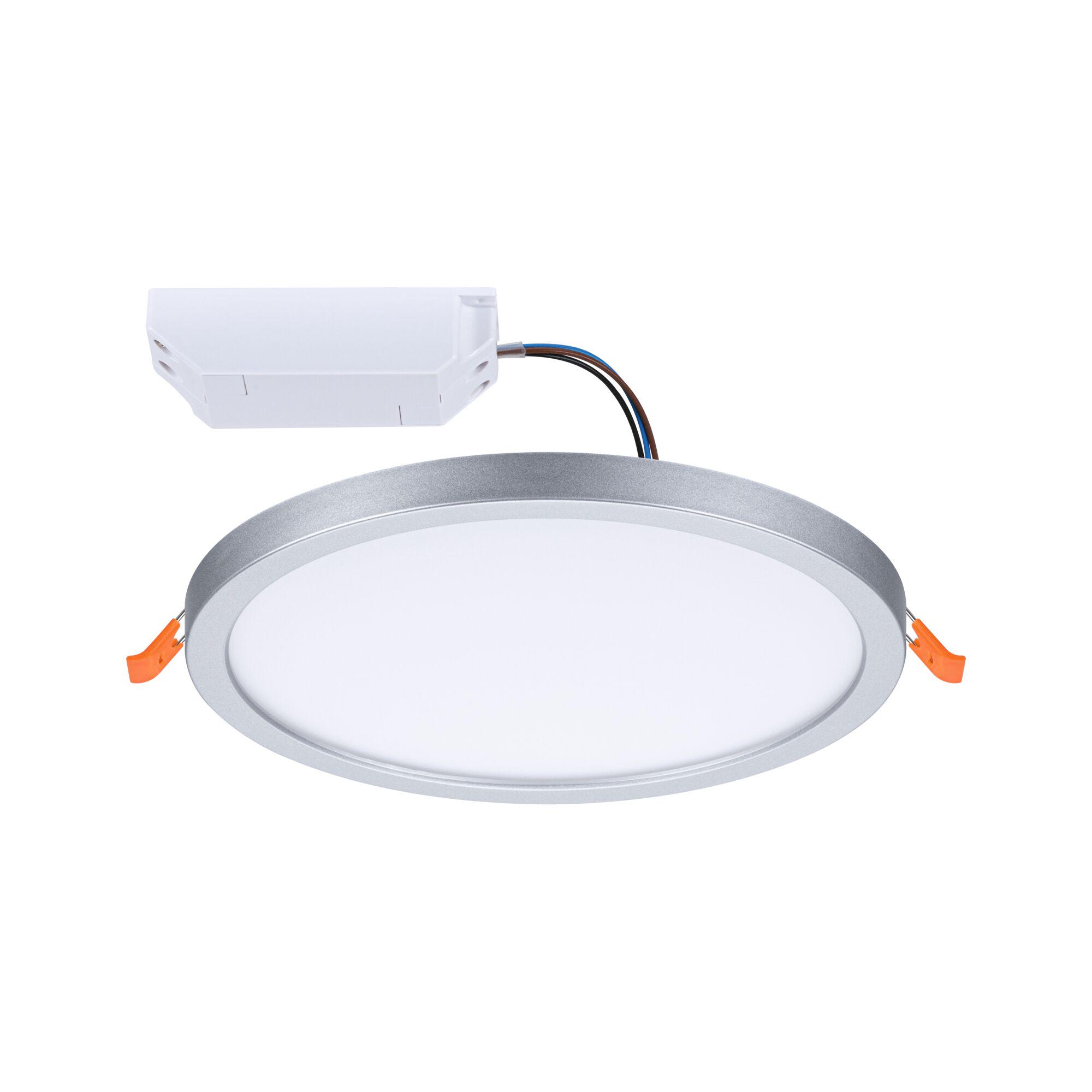 Okrągła lampa LED do zabudowy z aluminiową ramą w kolorze srebrnym i białym dyfuzorem, energooszczędne oświetlenie sufitowe