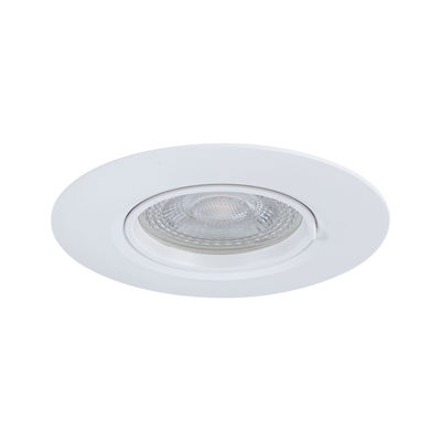 Rund hvid LED-indbygningsspot i plast med klart glas og energibesparende belysning
