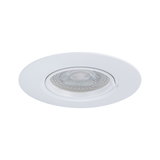 Round white recessed spotlight made of plastic with clear glass and LED light source for ceiling lighting